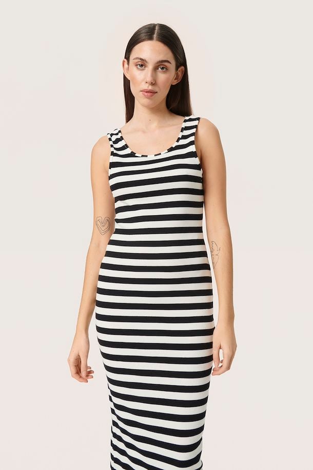 LOU & GREY Striped Midi Dress Size S Cossback Black & White Signature  Softblend